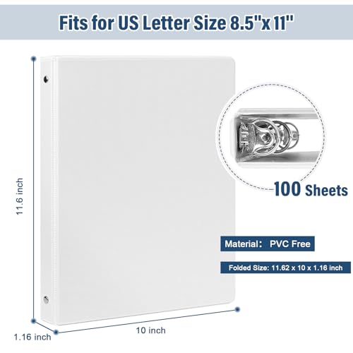 1/2 Inch 3-Ring-Binder with Pockets, 0.5''-inch Round Binders Holds 100 Sheets US Letter Size 8.5'' x 11'' - Bundle 12 Packs White Binders for Home, Office, and Back to School (0.5'' - 12 Packs) - size: 0.5'' - 12 Packs