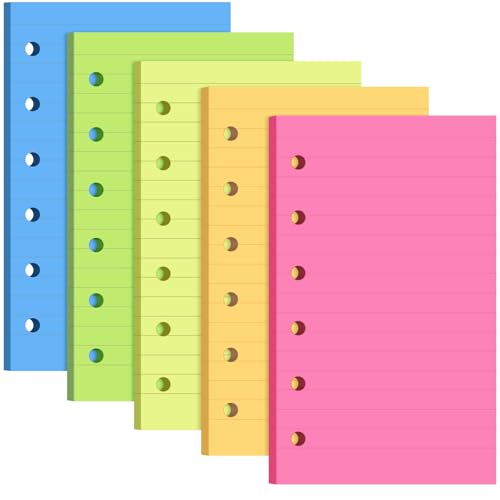 Ireer 6 Hole Mini Lined Paper Refill 200 Sheets Blank Planner Refills Loose Leaf Papers 3 x 5 Inches for Binders Planner Inserts Mini Ruled Filler Books Memo Papers Notebooks(Fluorescent Color) - color: Fluorescent Color