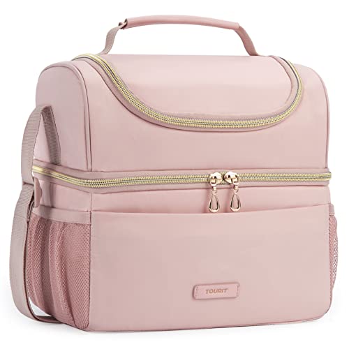 TOURIT Insulated Lunch Bag with Dual Compartment, Leakproof Cooler Tote for Work Office Picnic, Thermal Food Container Pink - color: 02-Pink