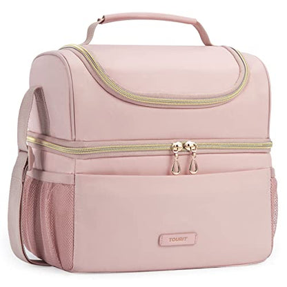 TOURIT Insulated Lunch Bag with Dual Compartment, Leakproof Cooler Tote for Work Office Picnic, Thermal Food Container Pink - color: 02-Pink