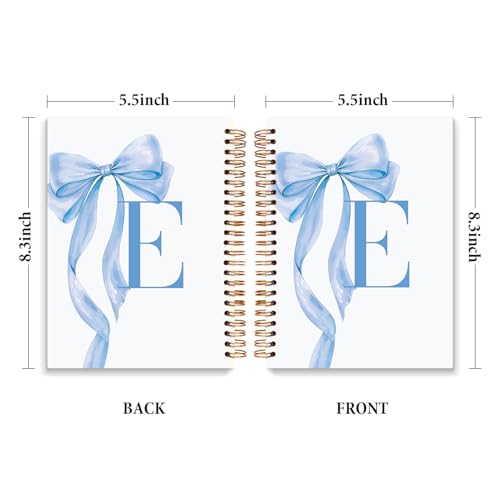 JXREQ Coquette Blue Bow Personalized Notebook, Initial Letter E Monogram Journal, Preppy Girly Ribbon Bow Journal, Monogrammed Gifts for Women, Aesthetic Spiral Notebook 5.5x8.3 - color: E Blue