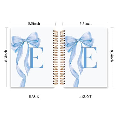 JXREQ Coquette Blue Bow Personalized Notebook, Initial Letter E Monogram Journal, Preppy Girly Ribbon Bow Journal, Monogrammed Gifts for Women, Aesthetic Spiral Notebook 5.5x8.3 - color: E Blue