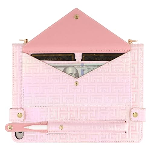 Shiny Case for iPad mini 5/4/3/2/1, Mini 7.9" Handbag Case, Techcircle Iridescent PU Leather Folio Envelope Pocket Stand Cover with Hand Strap+Shoulder Strap+Pencil Holder+Card Slots, Shiny Pale Pink - color: 03 Shiny Pale Pink, size: iPad Mini 5/4/3/2/1