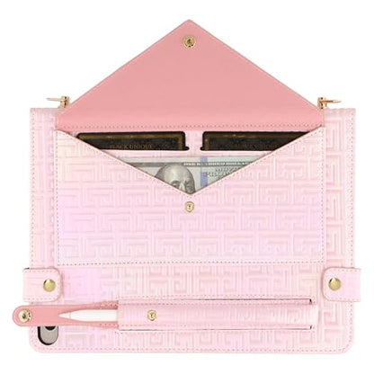 Shiny Case for iPad mini 5/4/3/2/1, Mini 7.9" Handbag Case, Techcircle Iridescent PU Leather Folio Envelope Pocket Stand Cover with Hand Strap+Shoulder Strap+Pencil Holder+Card Slots, Shiny Pale Pink - color: 03 Shiny Pale Pink, size: iPad Mini 5/4/3/2/1