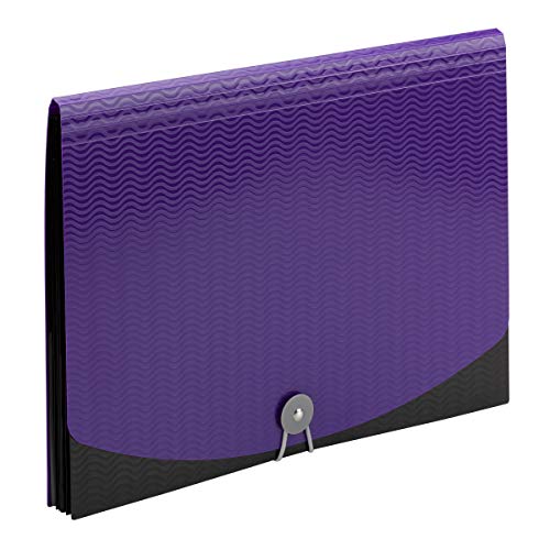 Smead Poly Expanding File, 6 Dividers, Flap and Cord Closure, Letter Size, Wave Pattern Purple/Black (70882) - color: Purple/Black, size: Letter