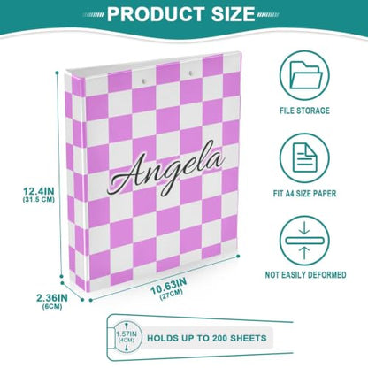 Custom 3 Ring Binder 1.5 Inch Round Rings Violet Checkered Personalized Name Binders Organizer Fashion View Binder with 2 Pockets for School Office Supplies - color: Multi05