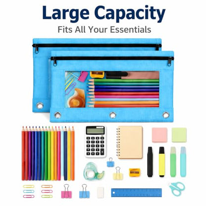 Pencil Pouch Bulk 36 Pack, Pencil Pouch for 3 Ring Binder, Pencil Bags | Binder Pencil Pouch, Zipper Pencil Pouch with Clear Window, 3 Hole Fabric Pencil Pouches Bulk for Classroom, School & Office