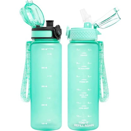OLDLEY Kids Water Bottle for School, 17 oz (2 lids) BPA-Free Reusable Leak-proof Durable Tritan Plastic Water Bottles with Straw & Chug Lids, Anti-dust Spout Cover (Mint Green) - color: Mint Green, size: 17 Ounces