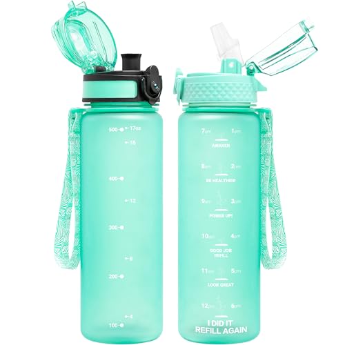 OLDLEY Kids Water Bottle for School, 17 oz (2 lids) BPA-Free Reusable Leak-proof Durable Tritan Plastic Water Bottles with Straw & Chug Lids, Anti-dust Spout Cover (Mint Green) - color: Mint Green, size: 17 Ounces