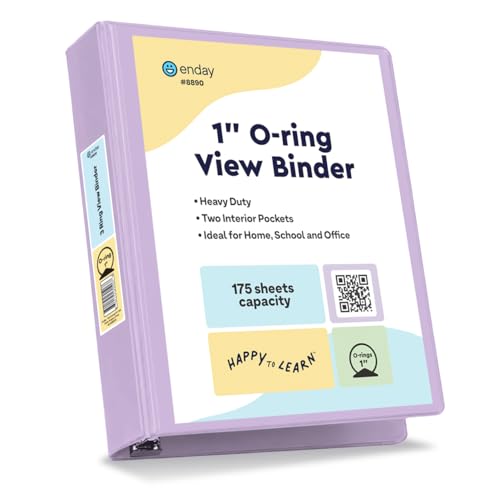Enday 1 Inch Binders 3 Ring (Pastel Purple) 3 Ring Binder 1 inch, Clear View Cover for Letter Size 8.5 x 11'' Paper & 2 Inside Pockets, Ideal for School Supplies, Office, and Home. - color: Purple, size: 1-Inch