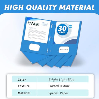 Two Pocket Folders, PANDRI 30 Pack Two Pocket Folders with Prongs, 3 Prong Folders Designed for Office and Classroom, Letter Size Lightblue - color: Lightblue