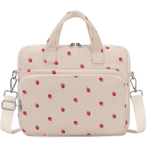 Octsky Tablet Bag Kids Tablet Carrying Bag with Shoulder Strap, Soft Lining, Strawberry Beige - color: Corduroy Strawberry Beige