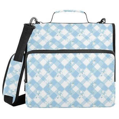 Gingham Zipper Binder 3 Ring Binder with Zipper 1.5 Inch Shoulder Strap & Handle Binders Organizer Bag Powder Blue - color: Powder Blue_3