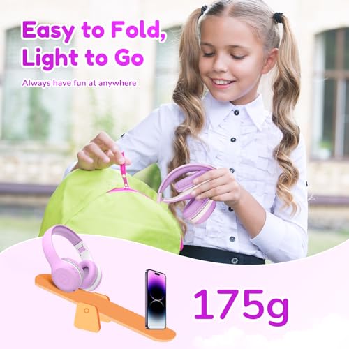 EarFun K2 Kids Bluetooth Headphones, Kids Headphones with Volume Limited, 40H Playtime, Built-in Mic, Stereo Sound, Foldable Over-Ear Headphone for School/Travel/iPad/Tablet, Violet - color: Violet