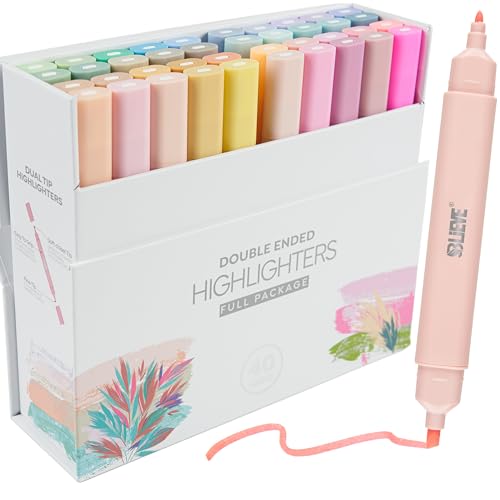 BLIEVE Bible Highlighters No Bleed, Pastel Colors, Dual Tip, 40 Pack | Aesthetic Cute Highlighters, Chisel Tip & Fine Point For Bible & Journaling - color: Multicolor