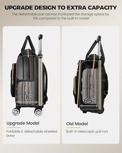 Ytonet Rolling Backpack for Women, 15.6 In Rolling Travel Backpack with 4 Spinner Wheels, Carry On Rolling Laptop Bag with Detachable Trolley, Stylish Wheeled Backpack for College Business Work, Black - color: Black