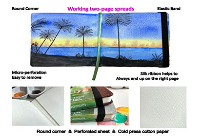 tumuarta Square Watercolor Journal, 8.25x8.25”, 140 LB, 300 GSM, 25% Cotton, Cold Press, 24 Sheets, 48 Pages, Watercolor Paper Sketchbooks for Use As Travel Mixed Media Pads Plein Air Set - color: Gray