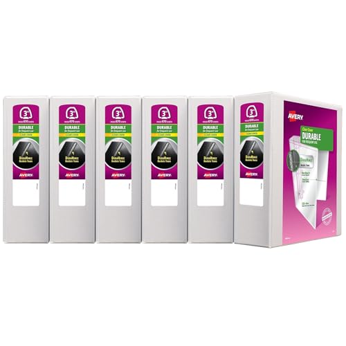 Avery Durable View 3 Ring Binders, 3" EZD Rings, 6 White Binders (09701) - size: 3", style: 6 Pack