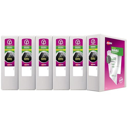 Avery Durable View 3 Ring Binders, 3" EZD Rings, 6 White Binders (09701) - size: 3", style: 6 Pack