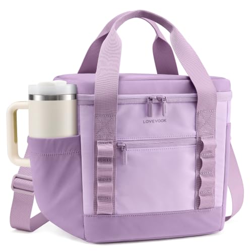 LOVEVOOK Insulated Lunch Bag for Women men, Large Leakproof Adult Lunch Box | 180° Wide Opening, Fits 40oz Cup, Heat-Sealed Leakproof, 4-Layer Thermal Insulation, Multi-Functional DIY Webbing - color: Purple, size: Large-11L