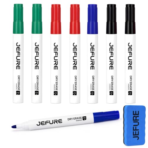 Low Odor Dry Erase Markers Kit, Chisel Tip Whiteboard Markers 8 Count with 1 Magnetic Eraser, Assorted Colors for Calendar, School, Classroom, Teacher Office Supplies - size: 1 Count (Pack of 8)
