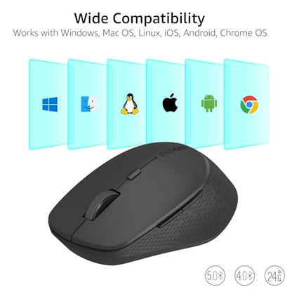 Rapoo M300G Silent Wireless Mouse, Bluetooth Mouse for Laptop, 2.4GHz with USB Receiver, 2400 Adjustable DPI Optical Tracking, 1 Year Battery Life, Compatible with PC, Black - color: Matte Black