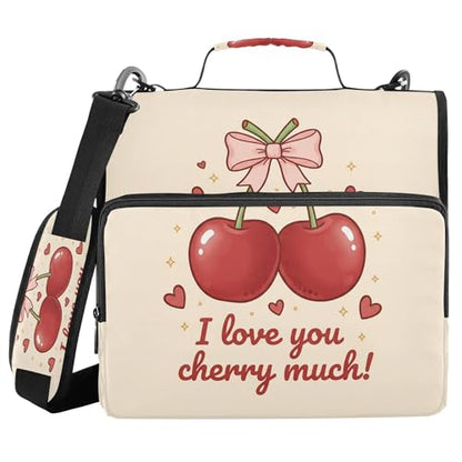 Cute Cherry Zipper Binder with Shoulder Strap, 500 Sheets Capacity, Multiple Pockets 1.5Inch 3 Ring Zipper Binder - color: Cherry