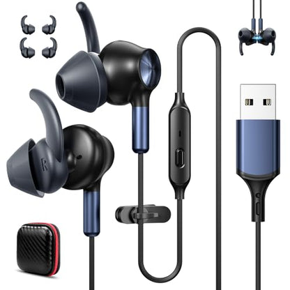 USB Earbuds with Microphone for PC Laptop, 7.5FT Wired USB A Computer Zoom Meeting Mute Headphones Headsets for Office School Desktop PS5 HiFi Noise Isolation In Ear Corded Gaming Earphones with Mic