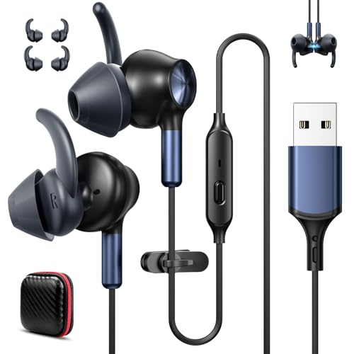 USB Earbuds with Microphone for PC Laptop, 7.5FT Wired USB A Computer Zoom Meeting Mute Headphones Headsets for Office School Desktop PS5 HiFi Noise Isolation In Ear Corded Gaming Earphones with Mic
