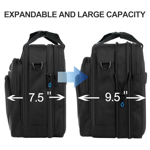 KROSER Laptop Bag 17.3 Inch Premium Laptop Briefcase, Expandable Water Repellent Laptop Shoulder Messenger Bag Durable Computer Case for Business/Travel/Men/Women (Black/Blue) | Expandable design, padded laptop compartment, luggage strap for business and