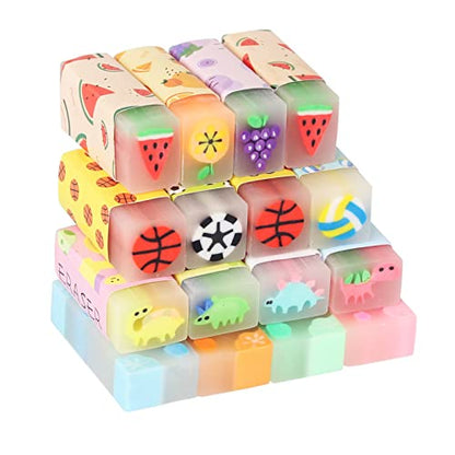 Cute Erasers for Kids Bulk 16 Pack Animal Food Fun Desk Pets Pencil Students School Supplies Prize Gifts Party Favors - style: Jelly