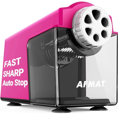 AFMAT Electric Pencil Sharpener Heavy Duty, 6-Hole Classroom Pencil Sharpener for 6-11mm Pencils, Auto Stop Pencil Sharpeners Plug in, 10,000+ Sharpenings, Save Colored Pencils, Teacher Must Have PSX4 - color: Pink