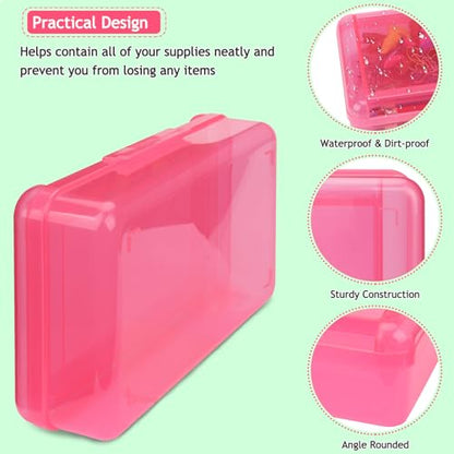 SFLHHDM Large Pencil Box, Double Layer Capacity Pencils Holders, Clear Hard Pen Case with Snap-tight Lid, Plastic Pencil Case for Office School, Pen Boxes Storage School Box (Hot Pink-1pcs) - color: Hot Pink-1pcs