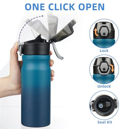 BJPKPK 18oz Insulated Water Bottle with Straw Stainless Steel Double Wall Water Bottles BPA Free Leak Proof Thermal Flask with Lockable Flip Lid and Soft Silicone Spout,Indigo Black - color: A-Indigo Black, size: 18 Ounces