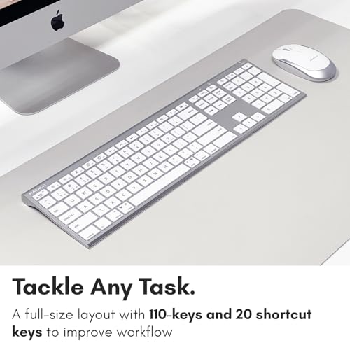 Macally Premium Bluetooth Keyboard and Mouse for Mac | Compatible Wireless Apple Keyboard and Mouse Combo (110 Keys Multi-Device Rechargeable) for MacBook Pro/Air and iMac - color: Aluminum Silver