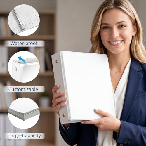 habgp 3 Ring Binders, 2" Round Rings 12 Pack, Fits for 8.5x11 Inch Paper, Clear View 2 Pocket for Customizable Covers, Three Ring for School Office Business Supplies, White, 2 Inch - size: 2 Inch