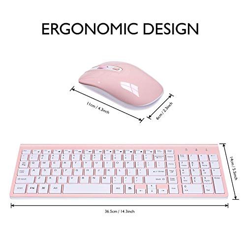 cimetech Wireless Keyboard and Mouse Combo, Compact Full Size Wireless Keyboard and Mouse Set 2.4G Ultra-Thin Sleek Design for Windows, Computer, Desktop, PC, Notebook, Laptop - Pink - color: Pink White