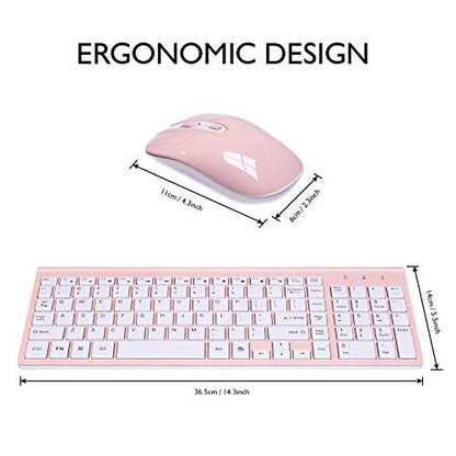 cimetech Wireless Keyboard and Mouse Combo, Compact Full Size Wireless Keyboard and Mouse Set 2.4G Ultra-Thin Sleek Design for Windows, Computer, Desktop, PC, Notebook, Laptop - Pink - color: Pink White
