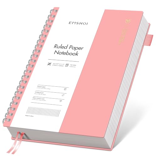 EMSHOI Lined Spiral Journal Notebook, 300 Pages, A4 Size (8.2'' x 11.2'') | College Ruled, 100 GSM Thick Paper, Flexible Plastic Cover, for School, Writing, Work, Office & Journaling (Pink) - color: Pink, size: A4