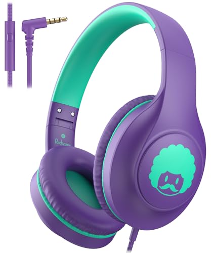 rockpapa C24 Kids Headphones with Microphone,Lightweight Foldable Corded Headphone with 3.5mm Jack Cable for Boys Girls Youth,Stereo Wired Head Phone for School Travel Purple Green - color: Purple Green