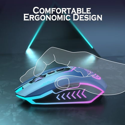 UHURU Gaming Mouse, Wireless Gaming Mouse with 7 Buttons 7 Changeable LED Color up to 12000 DPI, Rechargeable USB Gamer Mouse for PC Laptop (Blue) - color: blue