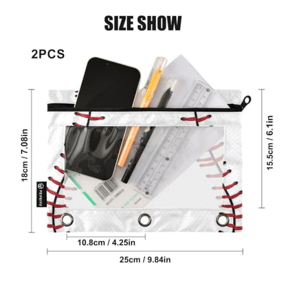 Gredecor 3 Ring Binder Pencil Pouch, Ball Softball Basebal Laces (2) Zippered Pen Case Pouches with Clear Window, 2 Pack Stylish Office & School Supplie - color: Ball Softball Basebal Laces (2)
