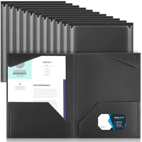 Henoyso 18 Pack Black Plastic Folders with Clear Front Pockets Heavy Duty File Folders with 2 Pockets and Card Slot for Student Communication School Office Presentation Report - color: Black