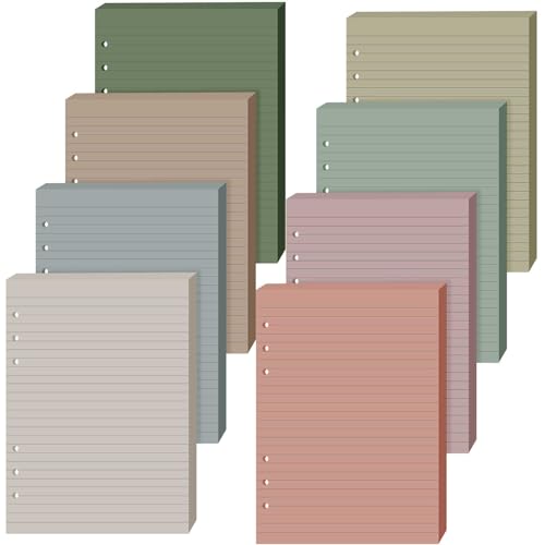 PerKoop 8 Pack Lined Refill Paper A5 Colored 6 Ring Binder Planner Inserts 6 Hole Notebook Refills Paper 8.2 x 5.8 Inch Loose Leaf (Morandi Color) - color: Morandi