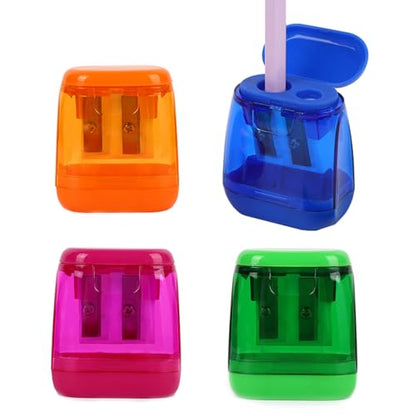 Colored Manual Pencil Sharpeners in Bulk, BOPART 24pcs Small Handheld Pencil Sharpener Dual Holes with Lid for Kids Adults at Classroom School Office Home (4Pcs Sharpeners - D) - style: 4Pcs Sharpeners - D