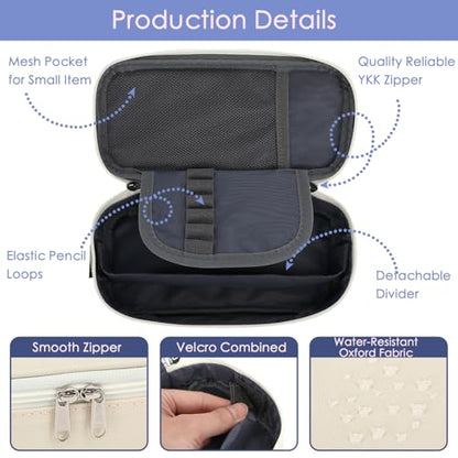 FlowFly Large Capacity Pencil Case for Kids, Boys & Girls – Zippered Multi-Functional Pen Pouch, Soft & Portable Pencil Bag for School, Teens, Students, Beige - color: Beige