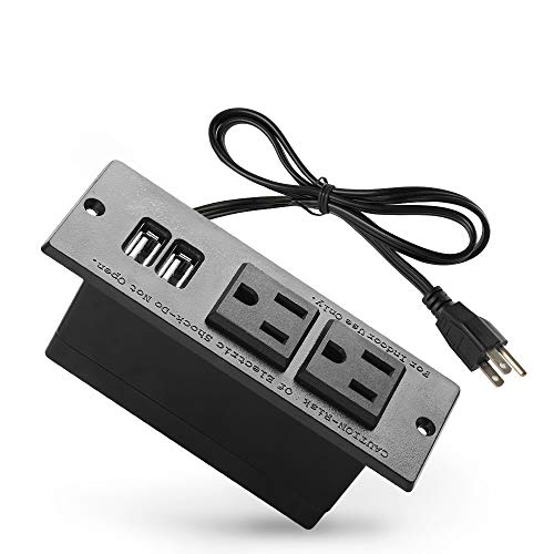 Conference Recessed Power Strip Socket with USB Ports,Table Power Strip,Desktop Charging Station with 2-Outlets and 2 USB Ports - color: 2AC 2USB Power Strip black, size: USB-A