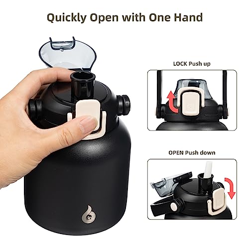 BJPKPK Insulated Water Bottles with Straw, 20 oz Cute Water Bottles with Handle, BPA Free Stainless Steel Metal Jug, Easy Carry Flasks for Men & Women, Black - color: 20 ozBlack, size: 20 Ounces