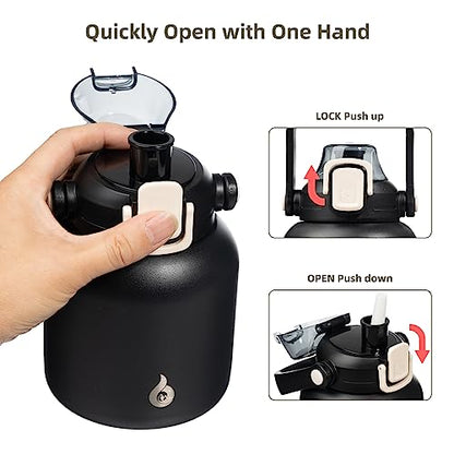 BJPKPK Insulated Water Bottles with Straw, 20 oz Cute Water Bottles with Handle, BPA Free Stainless Steel Metal Jug, Easy Carry Flasks for Men & Women, Black - color: 20 ozBlack, size: 20 Ounces