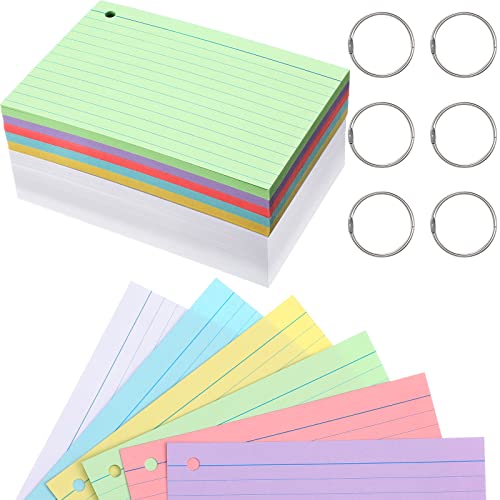 Epakh 300 Pieces Lined Index Cards 180 GSM Thick Flash Cards with Rings Notecards Punched Back to School for Studying Adults Home College Office(4 x 6 Inch,Light Color) - color: Light Color, size: 4 x 6 Inch